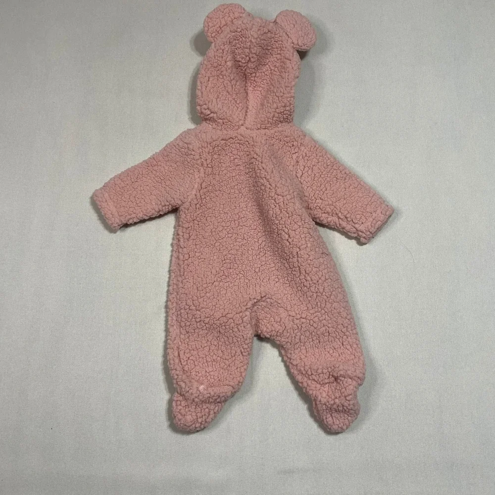Disney Baby Minnie‎ Mouse Pink Sherpa Fleece Hooded Footed Jumpsuit - SizeNB